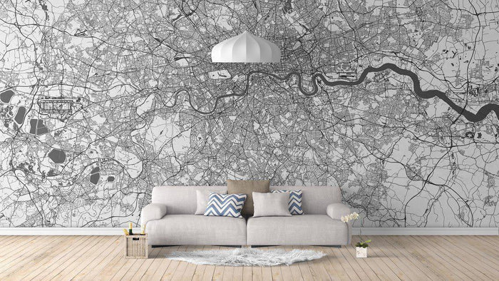 City Map Many Cities - Custom Sized Wallpaper Mural (per m2) - London Newsprint