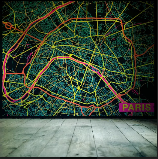 City Map Many Cities - Custom Sized Wallpaper Mural (per m2) - Paris Multicolored