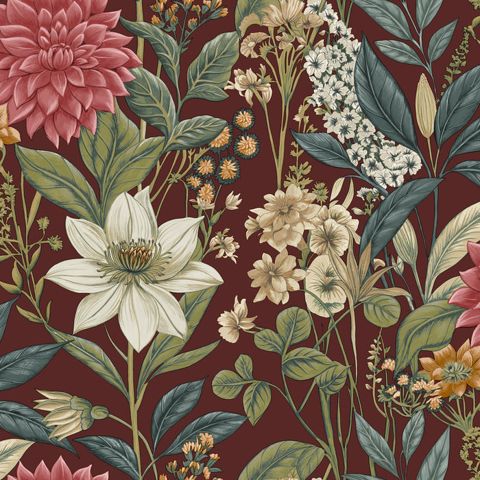 Clematis – Trailing Floral Wallpaper – Berry