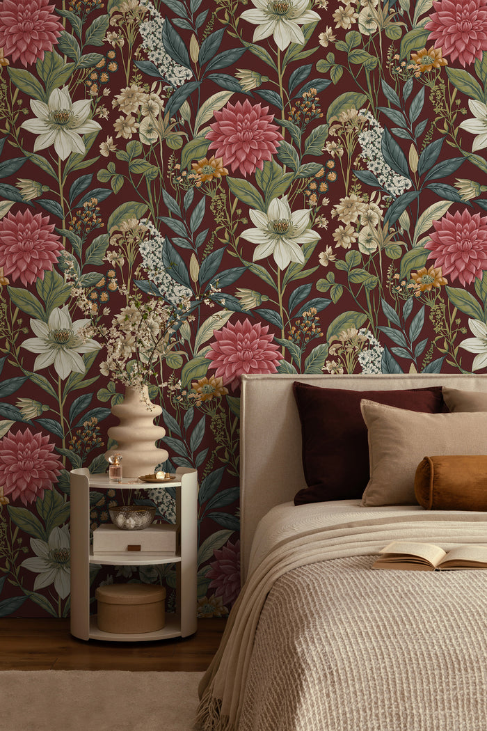 Clematis – Trailing Floral Wallpaper – Berry