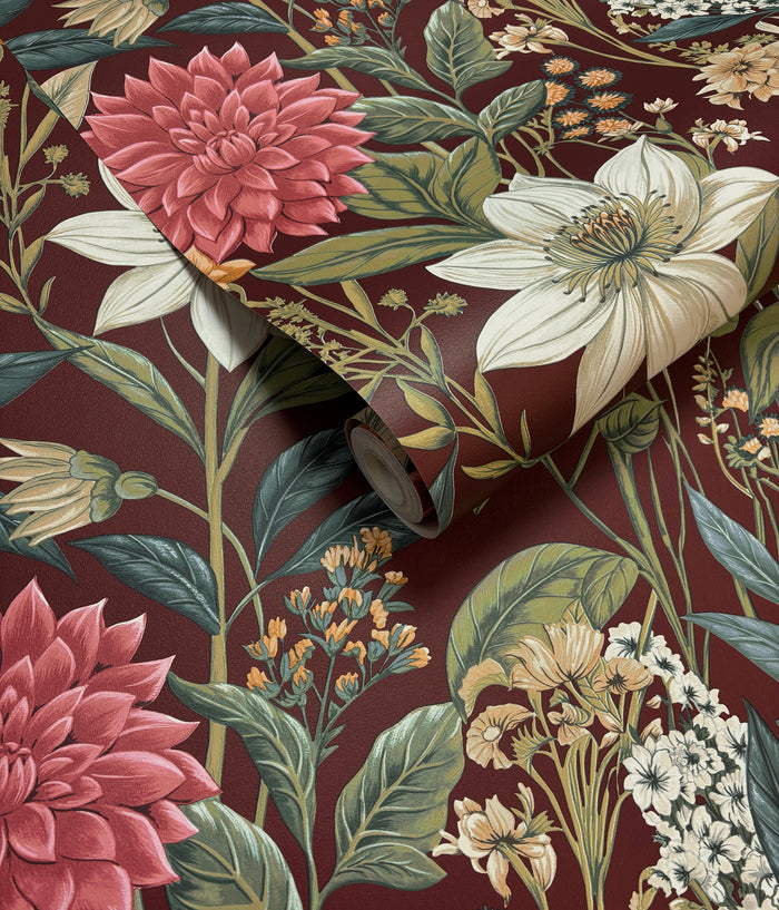 Clematis – Trailing Floral Wallpaper – Berry