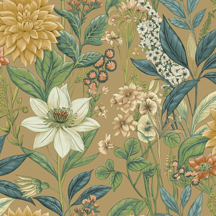 Clematis – Trailing Floral Wallpaper – Gold