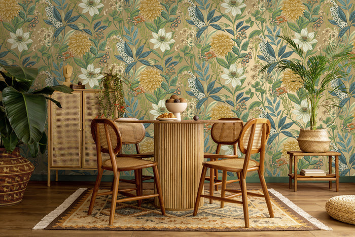 Clematis – Trailing Floral Wallpaper – Gold