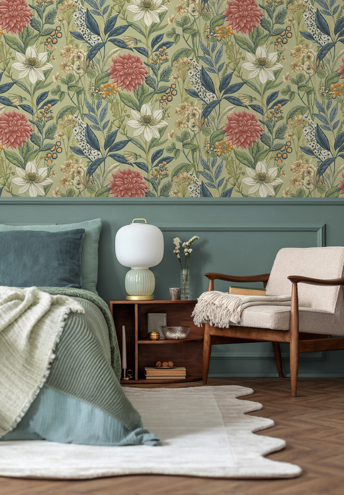 Clematis – Trailing Floral Wallpaper – Sage
