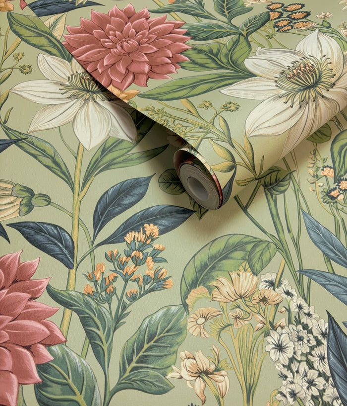 Clematis – Trailing Floral Wallpaper – Sage