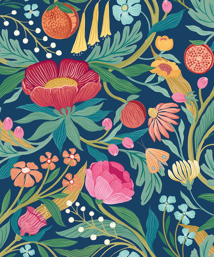 Clementine Wallpaper - Ink & Flamingo