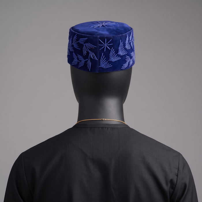Cobalt Blue Velvet Beaded Cap
