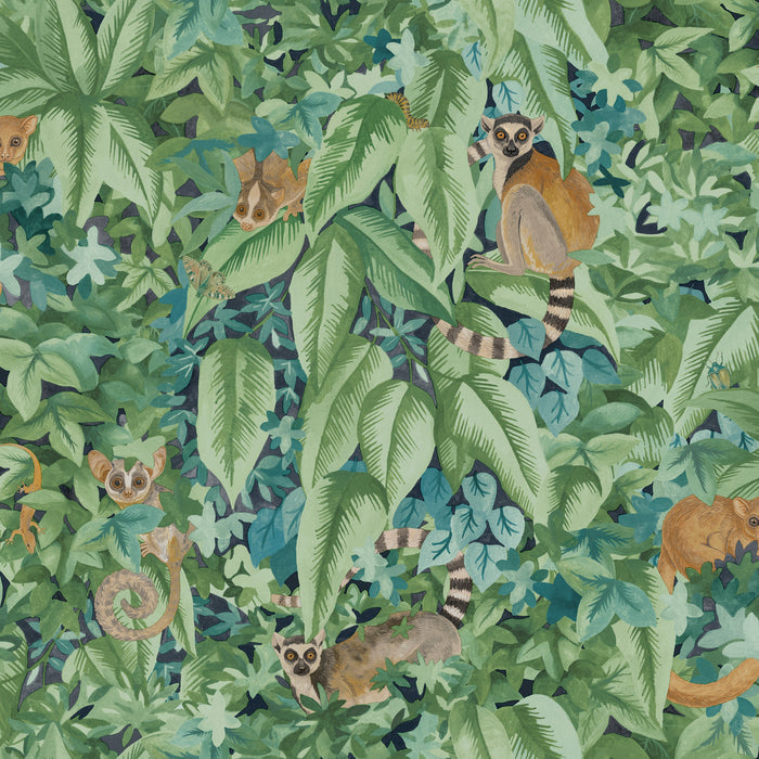 Comoros – Hidden Lemur Wallpaper – Aqua/Green