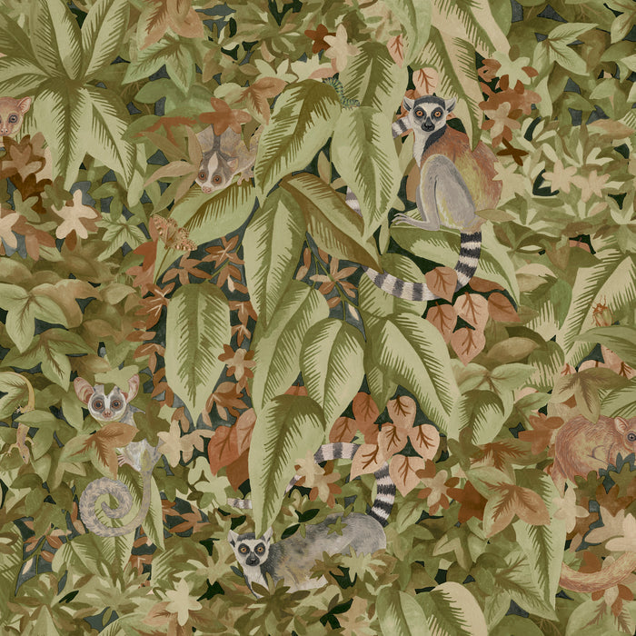 Comoros – Hidden Lemur Wallpaper – Rust/Green