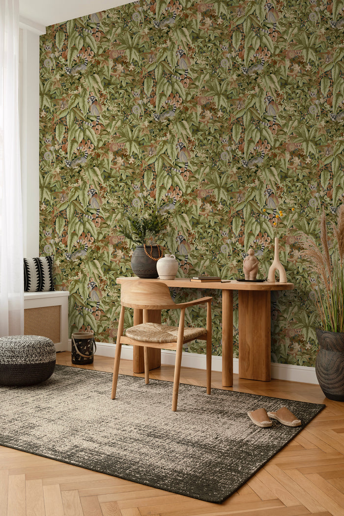 Comoros – Hidden Lemur Wallpaper – Rust/Green