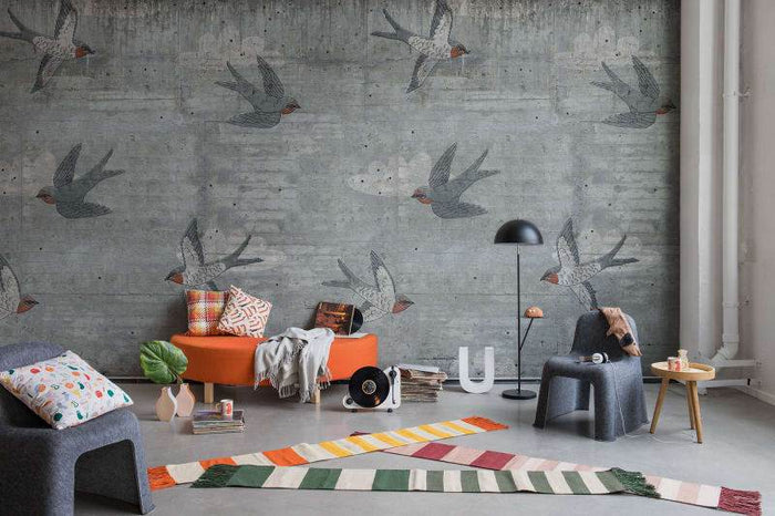 Concrete Swallows - Day - Custom Sized Mural Wallpaper (per m2)