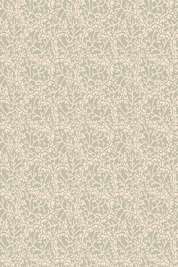 Coral wallpaper in Garden Green, flat pattern