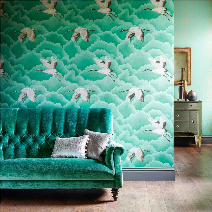 Cranes Wallpaper - Emerald