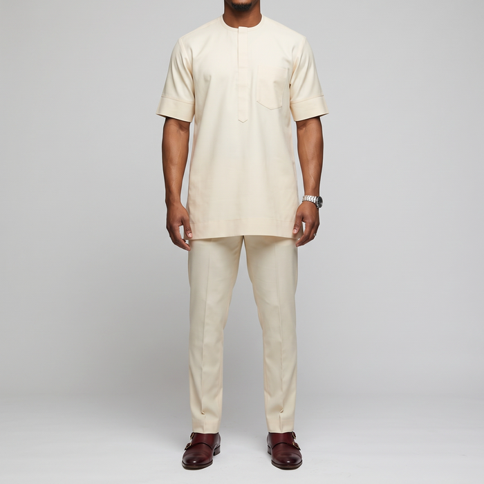 Cream 3-Piece Embroidered Agbada Set