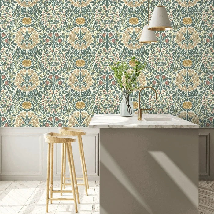 Daisy & Oak Wallpaper - Madder / Teal