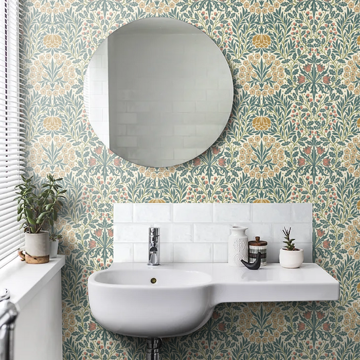 Daisy & Oak Wallpaper - Madder / Teal