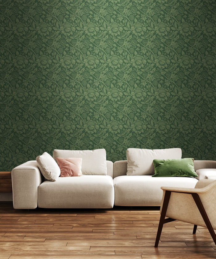 Damask Trail Wallpaper - Forest Green
