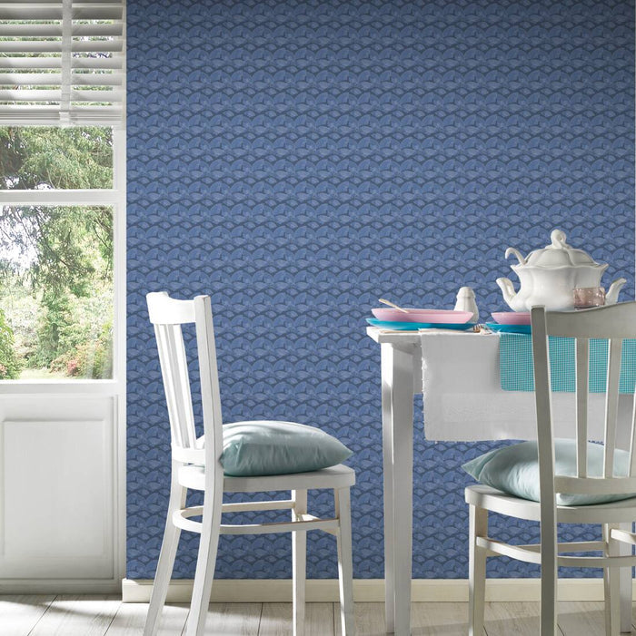 Deco Fanfare Heavy Weight Vinyl Wallpaper - Blue