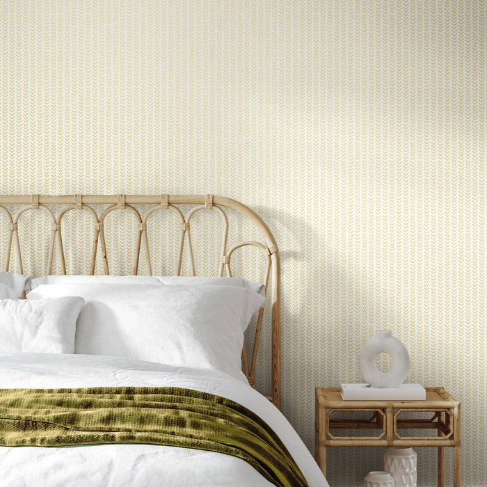 Ditsy Leaf Stripe Wallpaper - Lichen