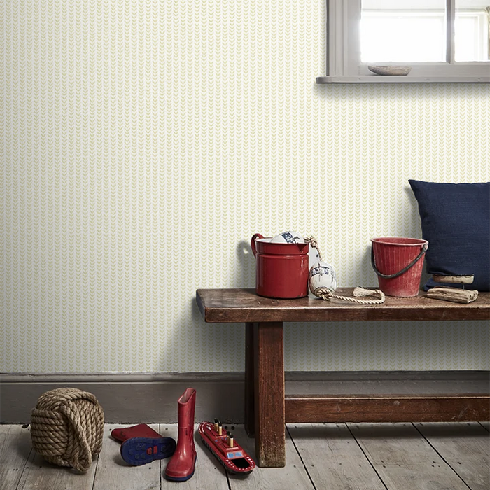 Ditsy Leaf Stripe Wallpaper - Lichen