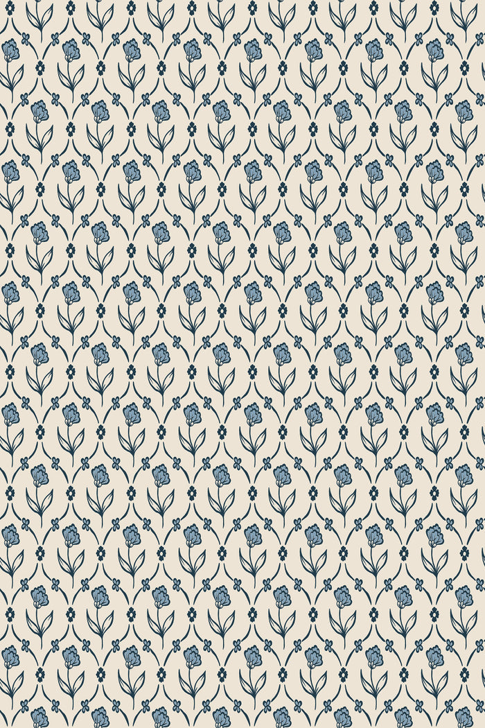 Elena wallpaper in Blue, flat pattern