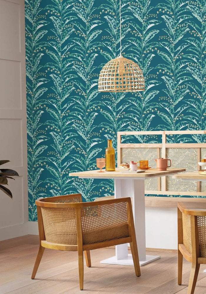 Escapade Epopee Vinyl Wallpaper - Peacock Blue & Gold - Discontinuing