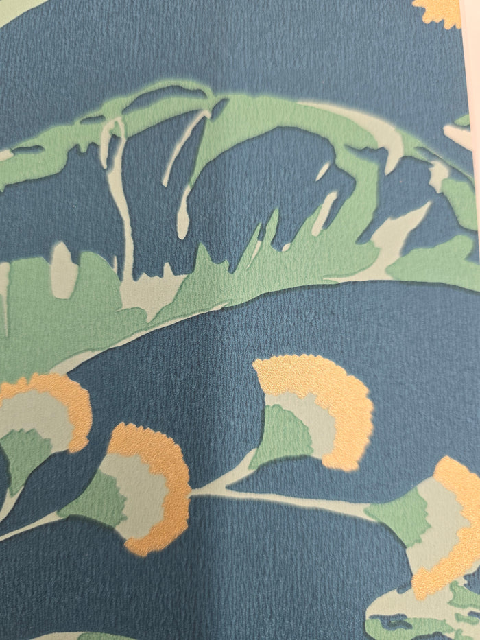 Escapade Epopee Vinyl Wallpaper - Peacock Blue & Gold - Discontinuing