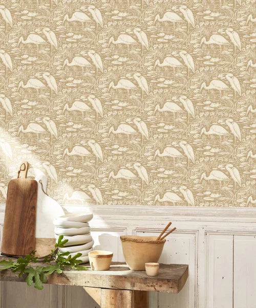 Euphrate – Heron Vinyl Wallpaper – Beige