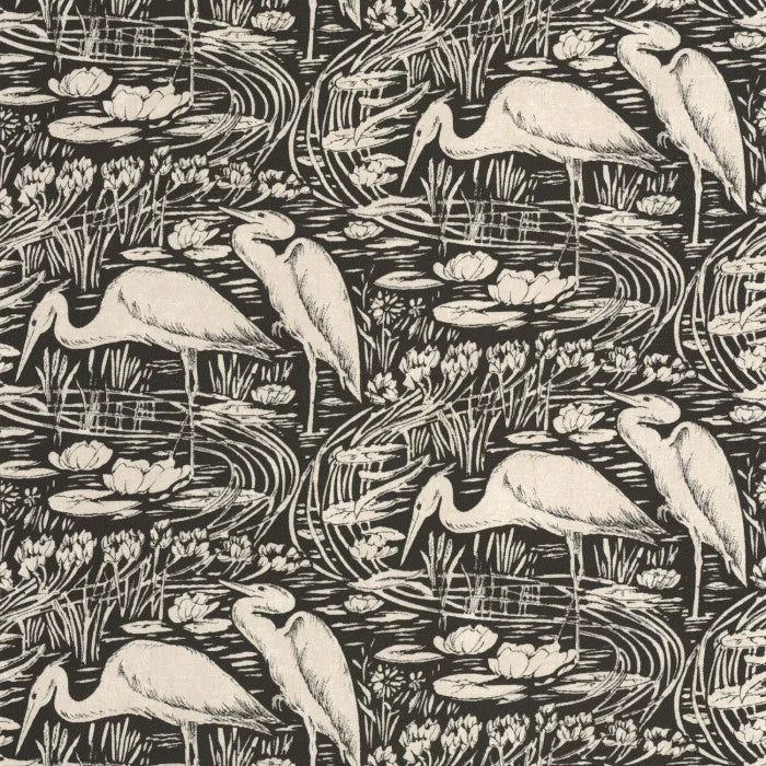 Euphrate – Heron Vinyl Wallpaper – Charcoal Black
