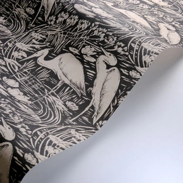 Euphrate – Heron Vinyl Wallpaper – Charcoal Black