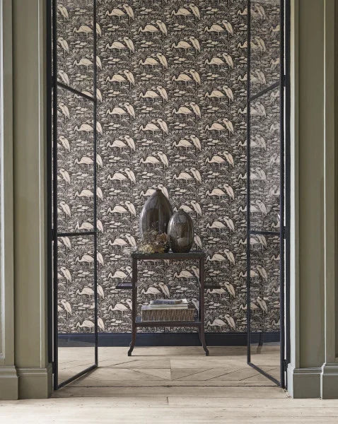 Euphrate – Heron Vinyl Wallpaper – Charcoal Black