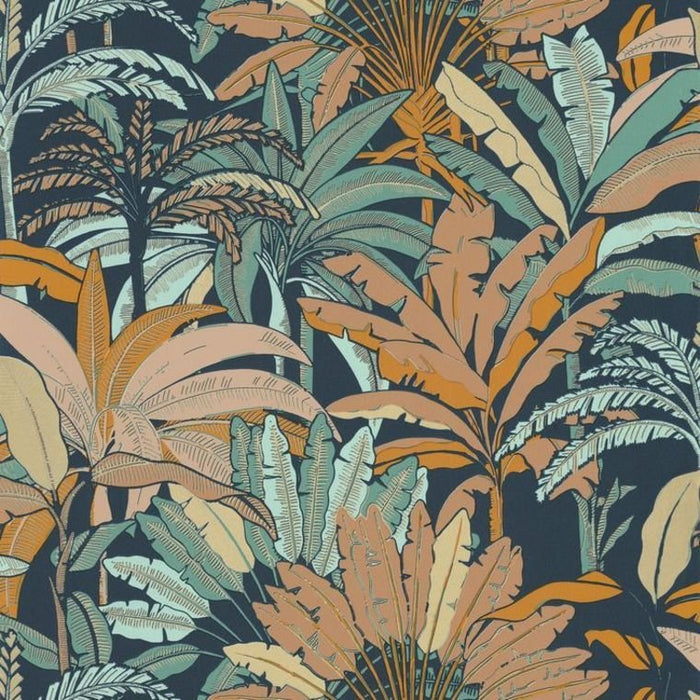 Evasion Jungle Vinyl Wallpaper - Blue Orange Gold