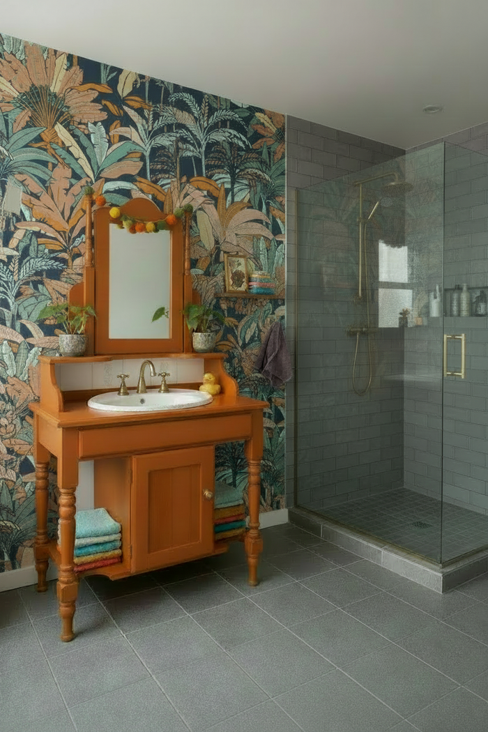 Bathroom with brass taps