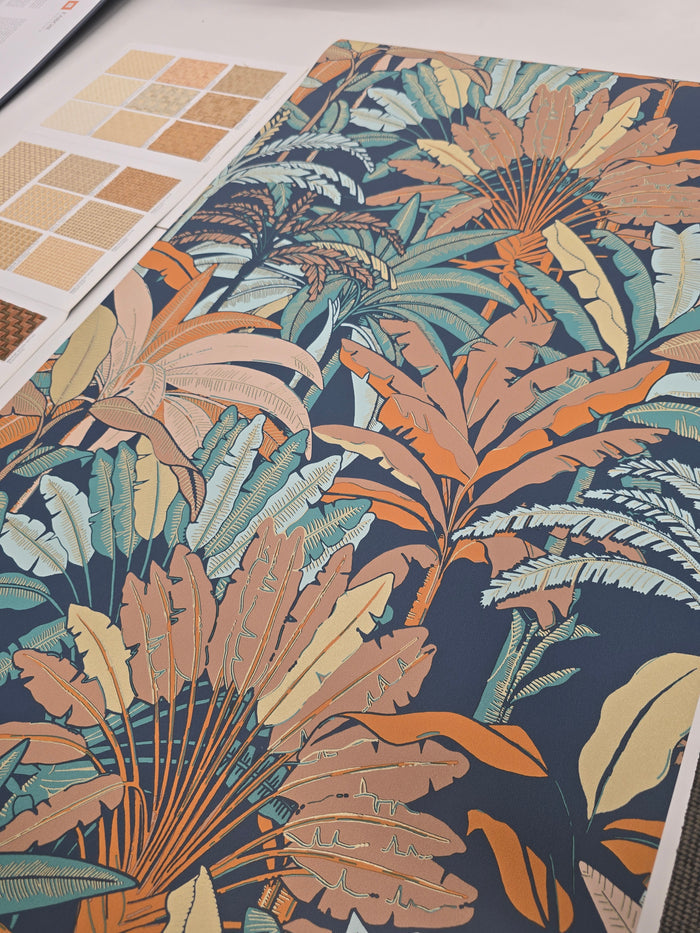 Evasion Jungle Vinyl Wallpaper - Blue Orange Gold