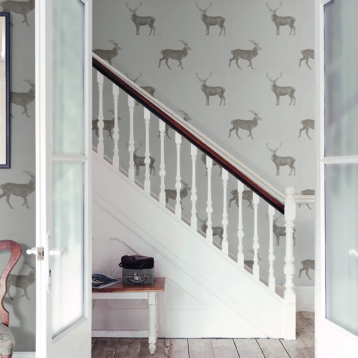 Evesham Deer Wallpaper - Silver Grey
