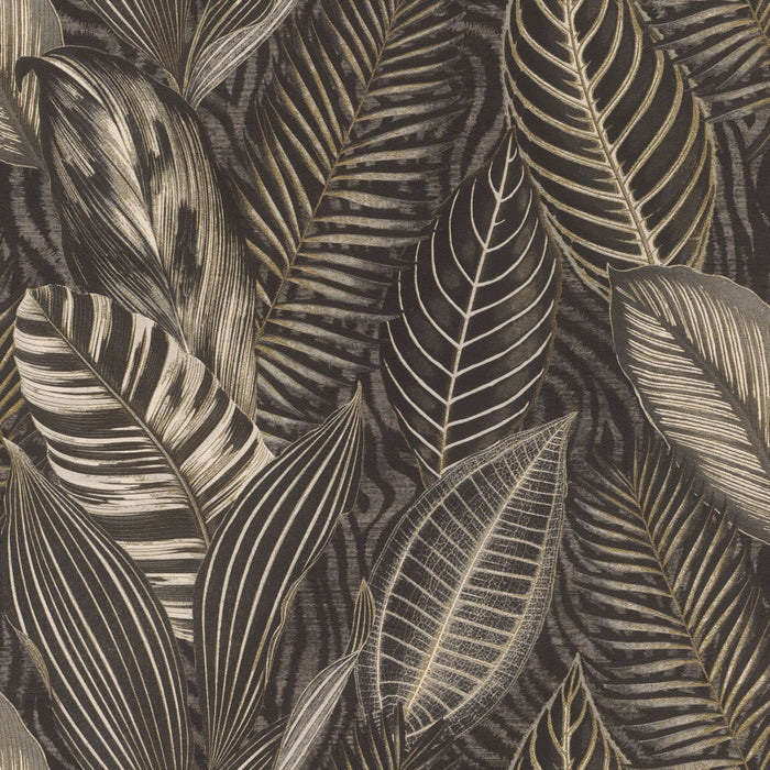 Exotic Leaves Wallpaper - Black and Gold
