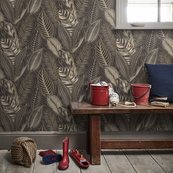 Exotic Leaves Wallpaper - Black and Gold