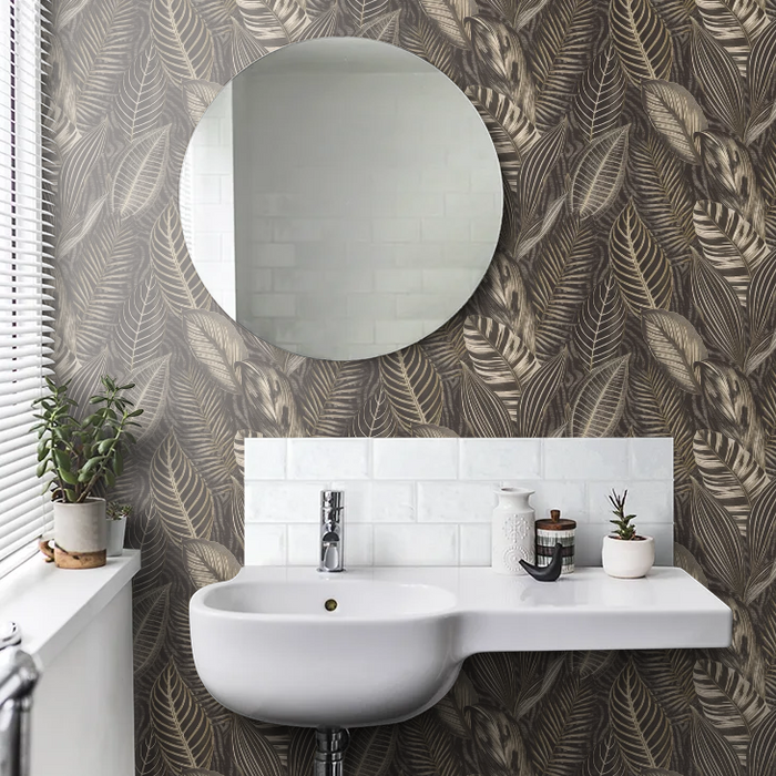 Exotic Leaves Wallpaper - Black and Gold