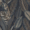 Exotic Leaves Wallpaper - Dark Blue and Copper