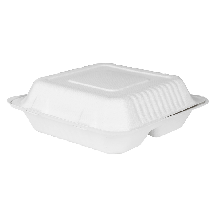Extra Large Compostable 3 Compartment Food Container - Karat Earth 9x9 Bagasse Hinged Box 200 ct-To-Go Packaging-Karat-Restaurant Supply Drop