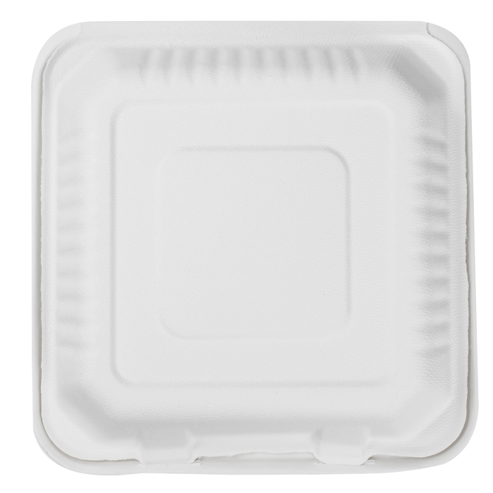 Extra Large Compostable 3 Compartment Food Container - Karat Earth 9x9 Bagasse Hinged Box 200 ct-To-Go Packaging-Karat-Restaurant Supply Drop