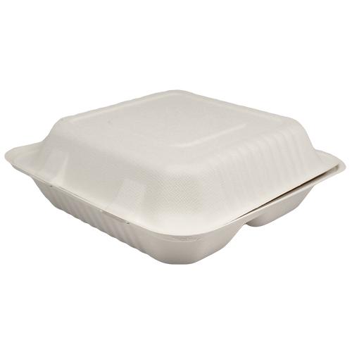 Extra Large Compostable 3 Compartment Food Container - Karat Earth 9x9 Bagasse Hinged Box 200 ct-To-Go Packaging-Karat-Restaurant Supply Drop