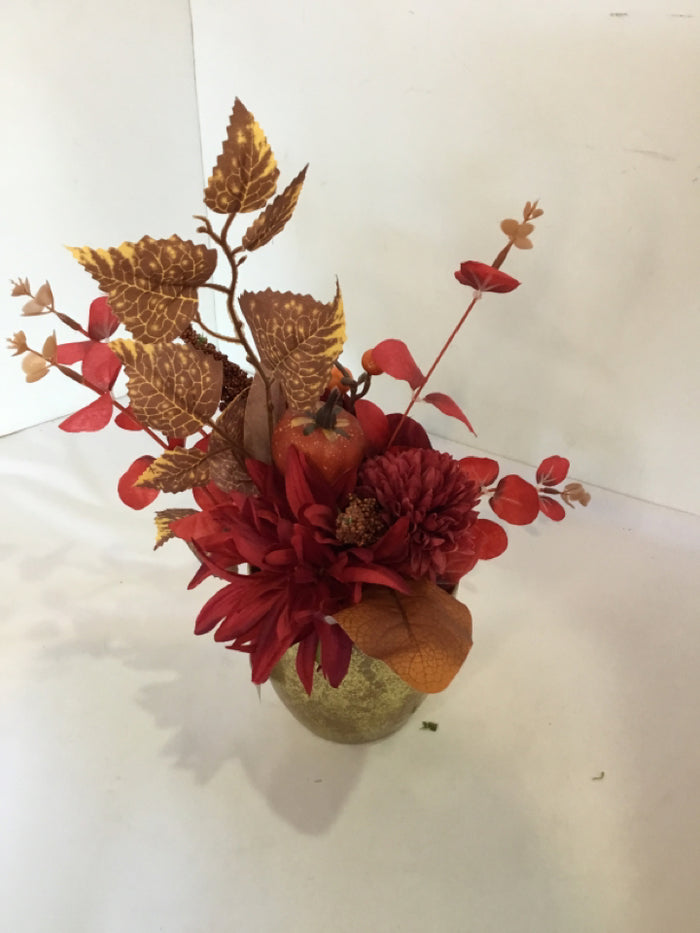 Fall Red/Orange In Pot Faux Flowers