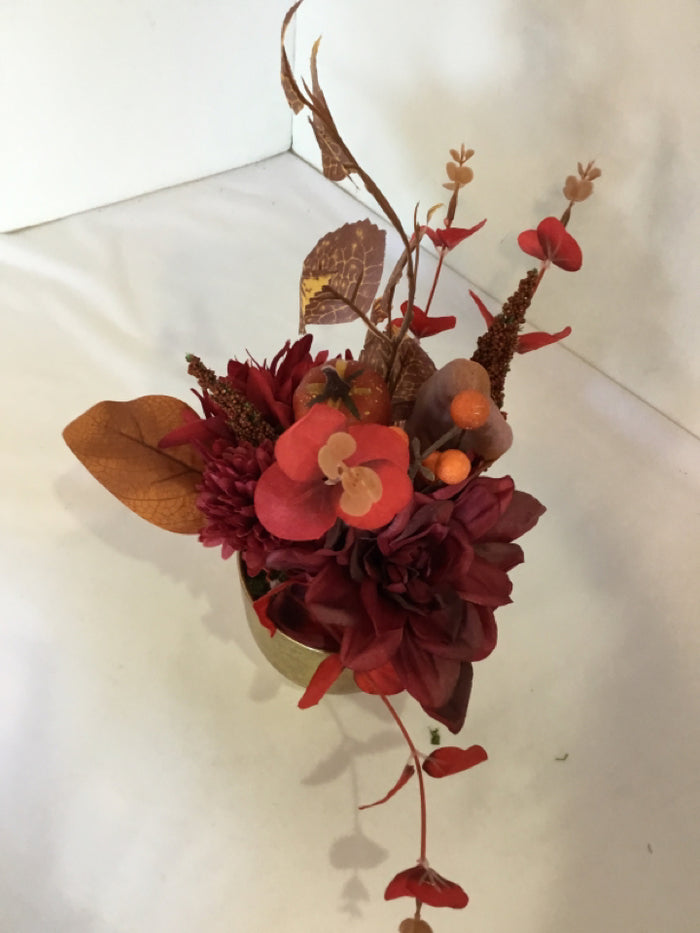 Fall Red/Orange In Pot Faux Flowers