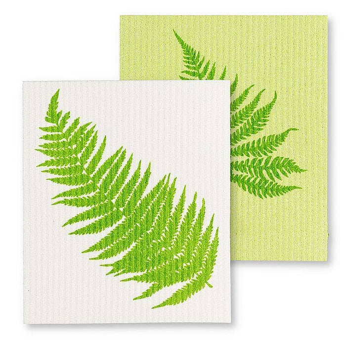 Set of 2 Fern Leaf Dishcloths by Abbott featuring a minimalist fern graphic on biodegradable, eco-friendly Swedish dishcloths, ideal for home or workspace cleaning.