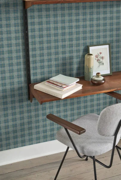 Fitting Room - Checks Wallpaper - Bleu Canard