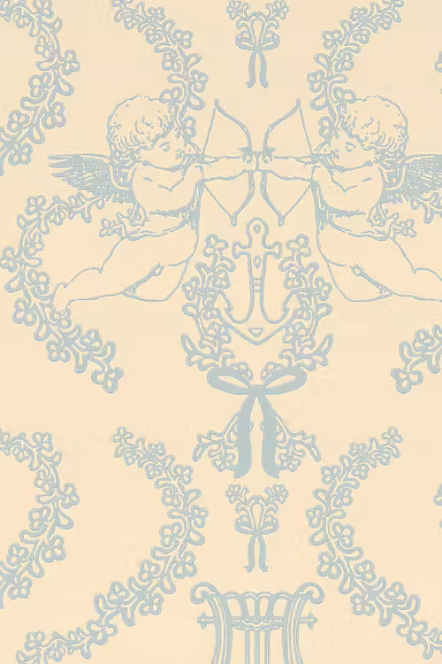 Flame of Love Cherub Toile Wallpaper – Heavenly Blue