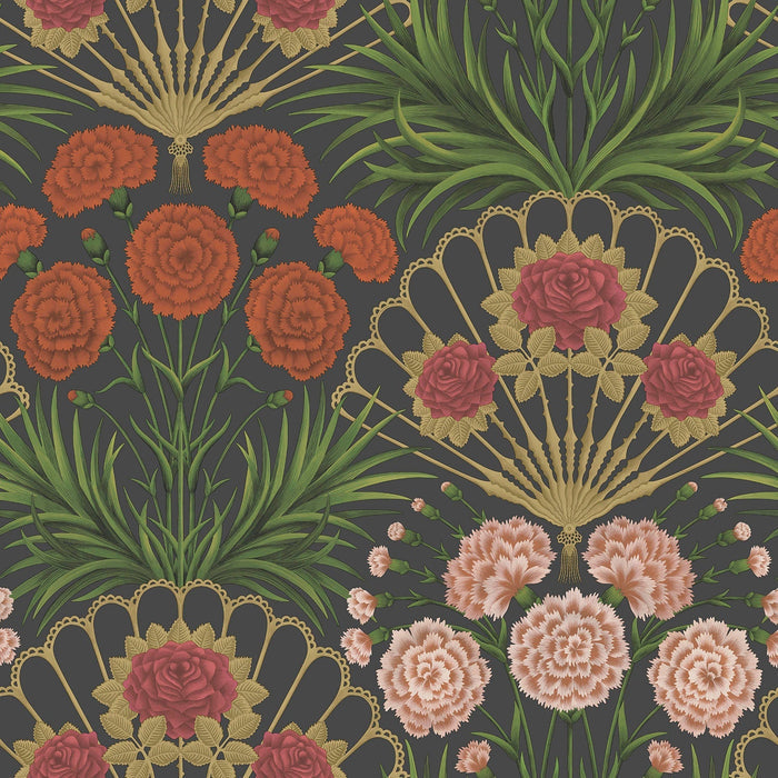 Flamenco Fan Wallpaper - Dark Tangerine and Metallic Gold On Black