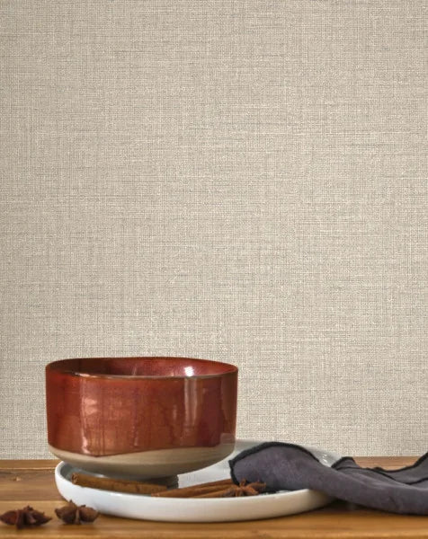Flax - Plain Wallpaper - Beige lin