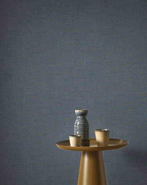 Flax - Plain Wallpaper - Bleu Denim